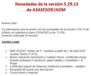 Novedades de la versión 5.29.13 de A3ASESOR|NOM